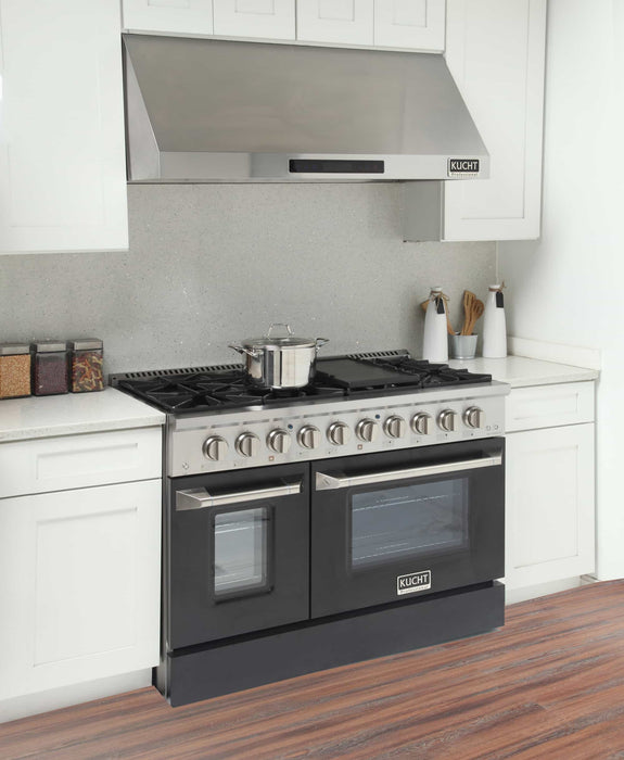 Kucht 48-Inch Pro-Style Dual Fuel Range in Stainless Steel with Black Oven Door (KDF482-K)