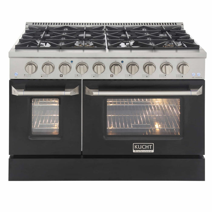 Kucht 48-Inch Pro-Style Dual Fuel Range in Stainless Steel with Black Oven Door (KDF482-K)