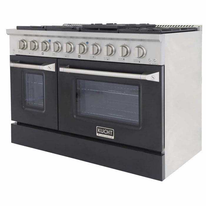 Kucht 48-Inch Pro-Style Dual Fuel Range in Stainless Steel with Black Oven Door (KDF482-K)