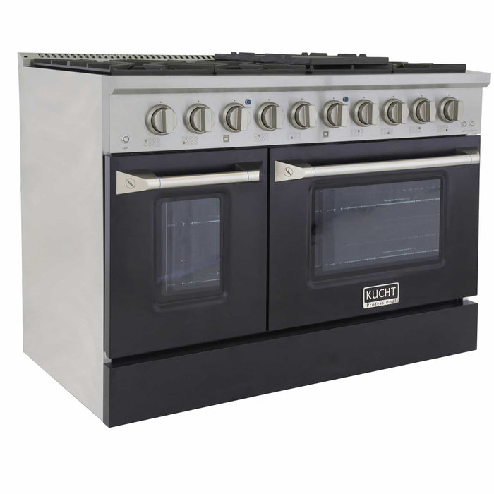 Kucht 48-Inch Pro-Style Dual Fuel Range in Stainless Steel with Black Oven Door (KDF482-K)