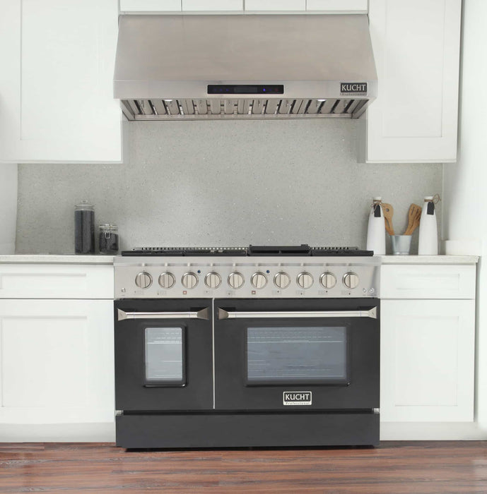 Kucht 48-Inch Pro-Style Dual Fuel Range in Stainless Steel with Black Oven Door (KDF482-K)