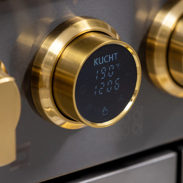 Kucht Horus 48-Inch Dual Fuel Range with 6.7 cu. ft. Electric Oven and 8 Gas Burners in Dark Titanium Stainless Steel with Digital Thermostat (KXD48)