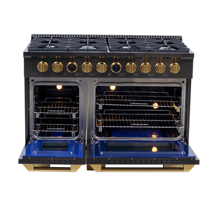 Kucht Horus 48-Inch Dual Fuel Range with 6.7 cu. ft. Electric Oven and 8 Gas Burners in Dark Titanium Stainless Steel with Digital Thermostat (KXD48)