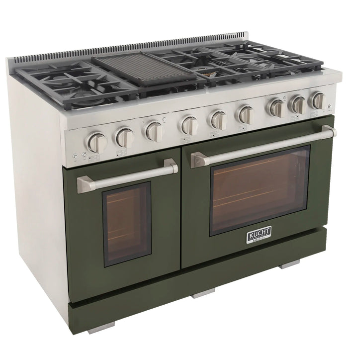 Kucht Professional 48-Inch 6.7 cu. ft. Gas Range in Olive Green with Silver Accents (KFX480-G)