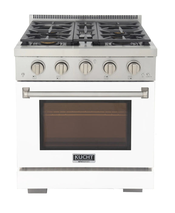 Kucht Professional 30-Inch 4.2 cu. ft. Gas Range in White with Silver Accents (KFX300-W)