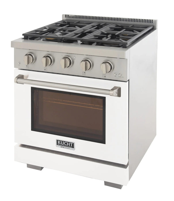 Kucht Professional 30-Inch 4.2 cu. ft. Gas Range in White with Silver Accents (KFX300-W)