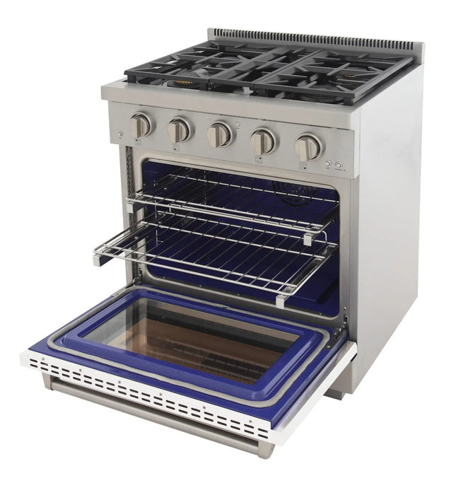 Kucht Professional 30-Inch 4.2 cu. ft. Gas Range in White with Silver Accents (KFX300-W)