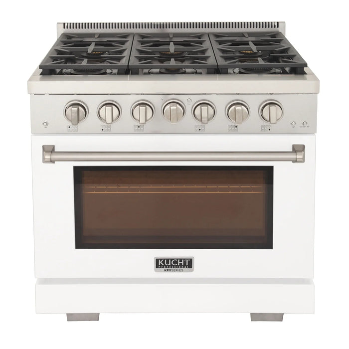 Kucht Professional 36-Inch 5.2 cu. ft. Gas Range in White with Silver Accents (KFX360-W)