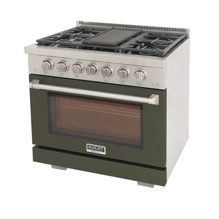 Kucht Professional 36-Inch 5.2 cu. ft. Gas Range in Olive Green with True Simmer Burners (KFX3600X-G)