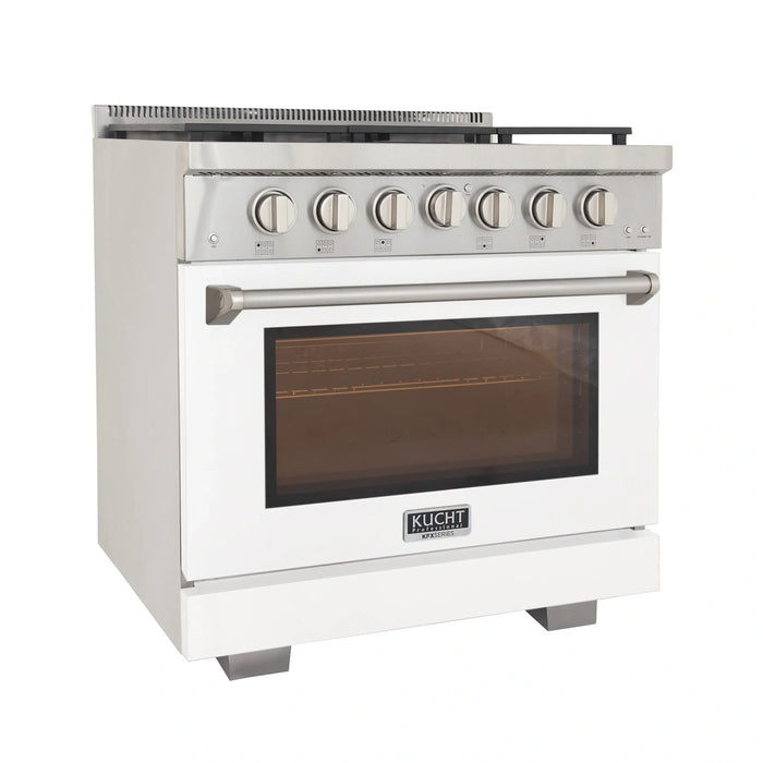 Kucht Professional 36-Inch 5.2 cu. ft. Gas Range in White with Silver Accents (KFX360-W)