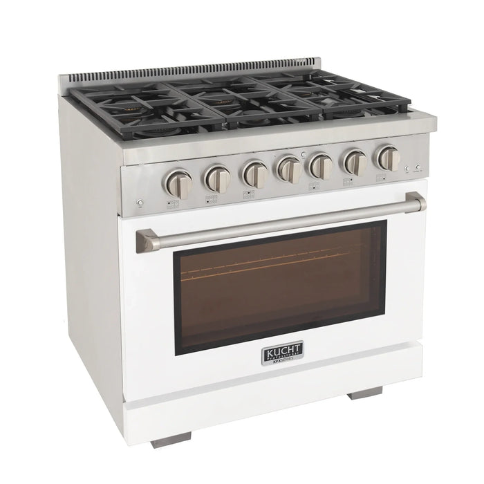 Kucht Professional 36-Inch 5.2 cu. ft. Gas Range in White with Silver Accents (KFX360-W)