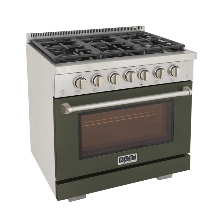 Kucht Professional 36-Inch 5.2 cu. ft. Gas Range in Olive Green with Silver Accents (KFX360-G)