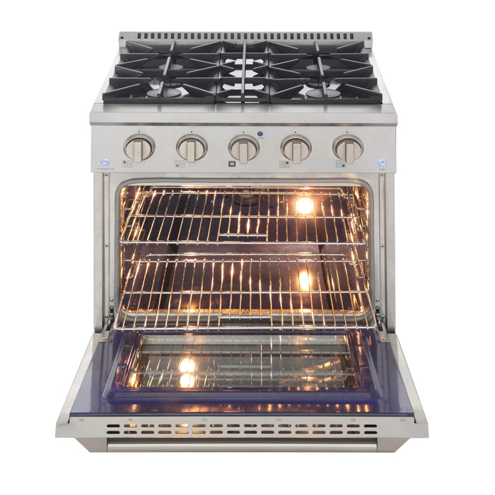 Kucht 30-Inch Pro-Style Dual Fuel Range with 4.2 cu. ft. Electric Oven and 4 Gas Burners in Gray (KDF302-GR)