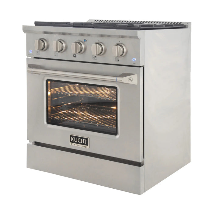 Kucht 30-Inch Pro-Style Dual Fuel Range with 4.2 cu. ft. Electric Oven and 4 Gas Burners in Gray (KDF302-GR)