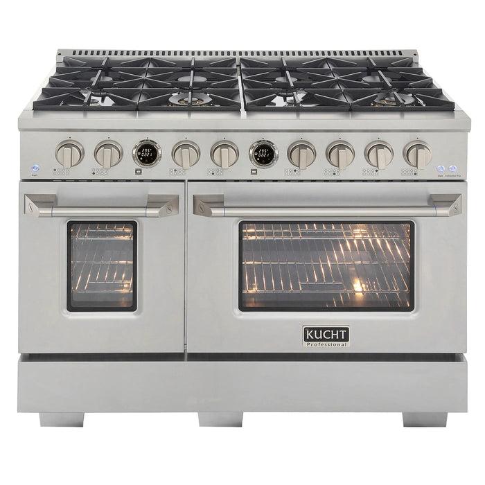 Kucht Horus 48-Inch Dual Fuel Range with 6.7 cu. ft. Electric Oven and 8 Gas Burners in Stainless Steel with Digital Thermostat (KXP48-SS)