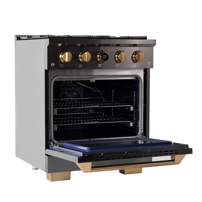 Kucht Horus 30-Inch Dual Fuel Range with 4.2 cu. ft. Electric Oven and 4 Gas Burners in Stainless Steel with Digital Thermostat (KXD30)