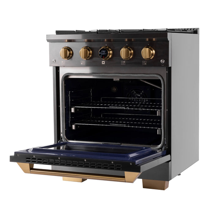 Kucht Horus 30-Inch Dual Fuel Range with 4.2 cu. ft. Electric Oven and 4 Gas Burners in Stainless Steel with Digital Thermostat (KXD30)