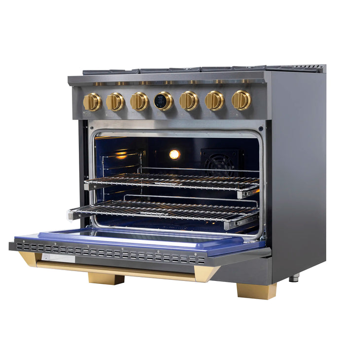 Kucht Horus 36-Inch Dual Fuel Range with 5.2 cu. ft. Electric Oven and 6 Gas Burners in Stainless Steel with Digital Thermostat (KXD36)