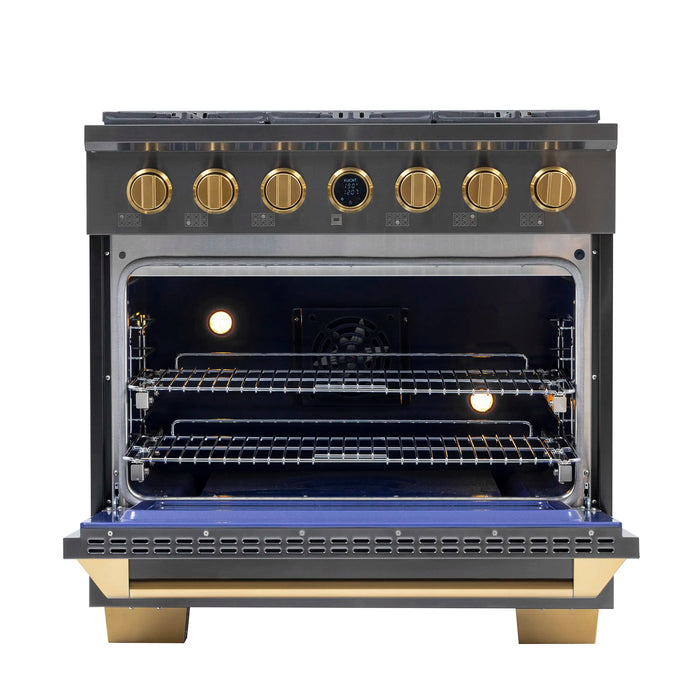 Kucht Horus 36-Inch Dual Fuel Range with 5.2 cu. ft. Electric Oven and 6 Gas Burners in Stainless Steel with Digital Thermostat (KXD36)