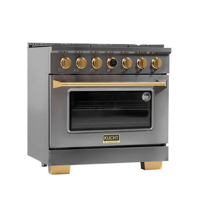 Kucht Horus 36-Inch Dual Fuel Range with 5.2 cu. ft. Electric Oven and 6 Gas Burners in Stainless Steel with Digital Thermostat (KXD36)