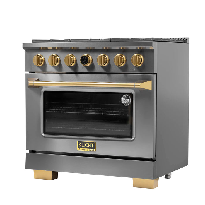 Kucht Horus 36-Inch Dual Fuel Range with 5.2 cu. ft. Electric Oven and 6 Gas Burners in Stainless Steel with Digital Thermostat (KXD36)