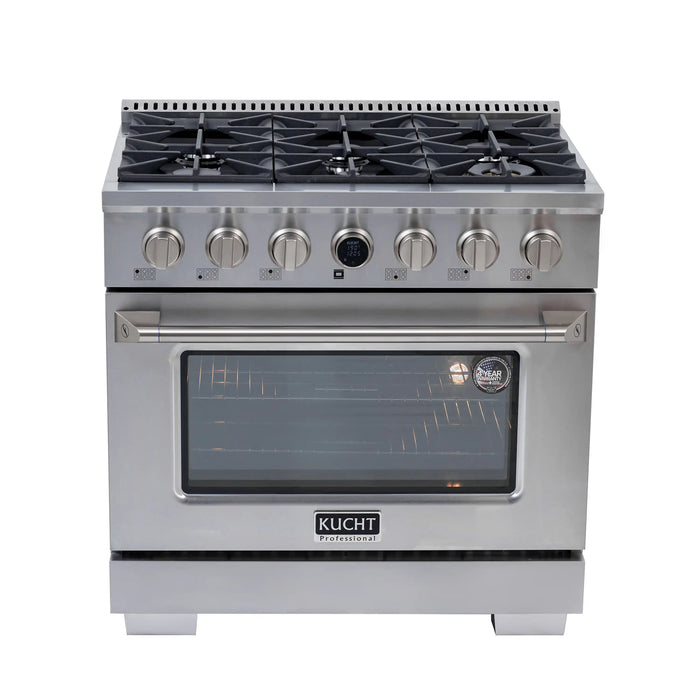 Kucht Horus 36-Inch Dual Fuel Range with 5.2 cu. ft. Electric Oven and 6 Gas Burners in Stainless Steel with Digital Thermostat (KXP36-SS)