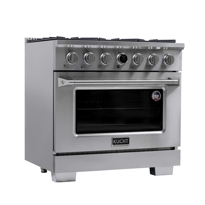 Kucht Horus 36-Inch Dual Fuel Range with 5.2 cu. ft. Electric Oven and 6 Gas Burners in Stainless Steel with Digital Thermostat (KXP36-SS)