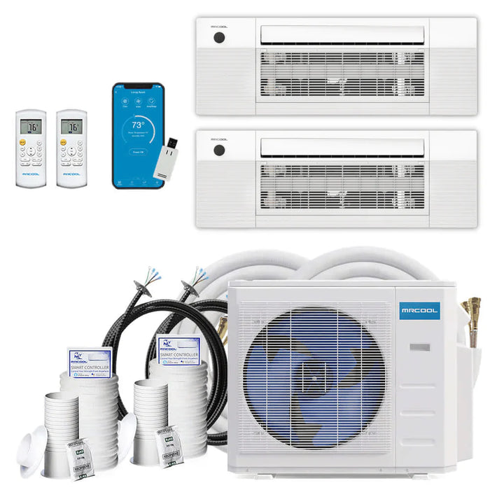 MRCOOL DIY 4th Gen 2-Zone 18,000 BTU 21 SEER (9K + 9K) Ductless Mini Split AC and Heat Pump with Ceiling Cassettes