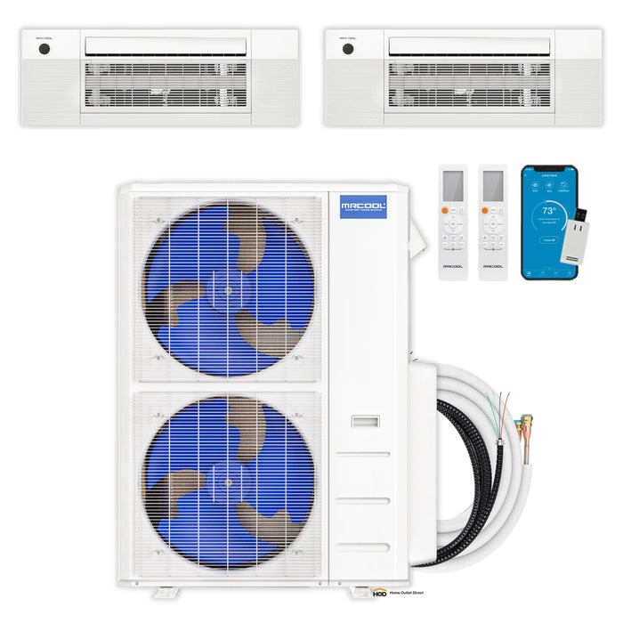 MRCOOL DIY 5th Gen Mini Split - 2-Zone 48,000 BTU Ductless Air Conditioner and Heat Pump Condenser with 18K + 12K Ceiling Cassette Air Handlers