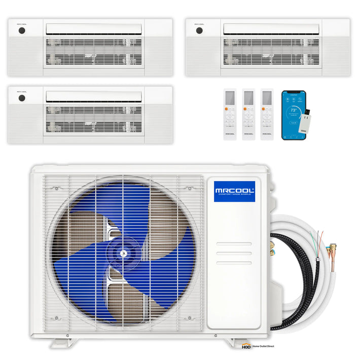 MRCOOL DIY 5th Gen Mini Split - 3-Zone 27,000 BTU Ductless Air Conditioner and Heat Pump Condenser with 12K + 12K + 9K Ceiling Cassette Air Handlers