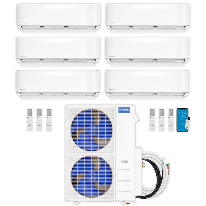 MRCOOL DIY 5th Gen Mini Split - 6-Zone 55,000 BTU Ductless Air Conditioner and Heat Pump Condenser with 24K + 9K + 6K + 6K + 6K + 6K Wall Mount Air Handlers