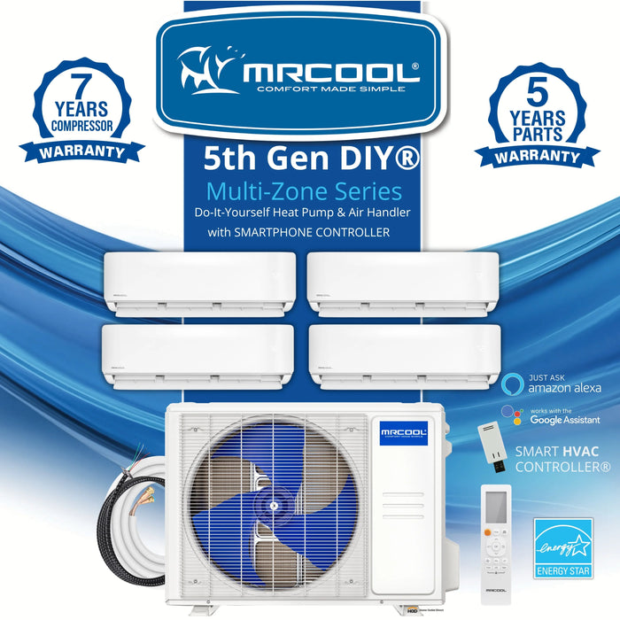 MRCOOL DIY 5th Gen Mini Split - 2-Zone 27,000 BTU Ductless Air Conditioner and Heat Pump Condenser with 9K + 9K Wall Mount Air Handlers