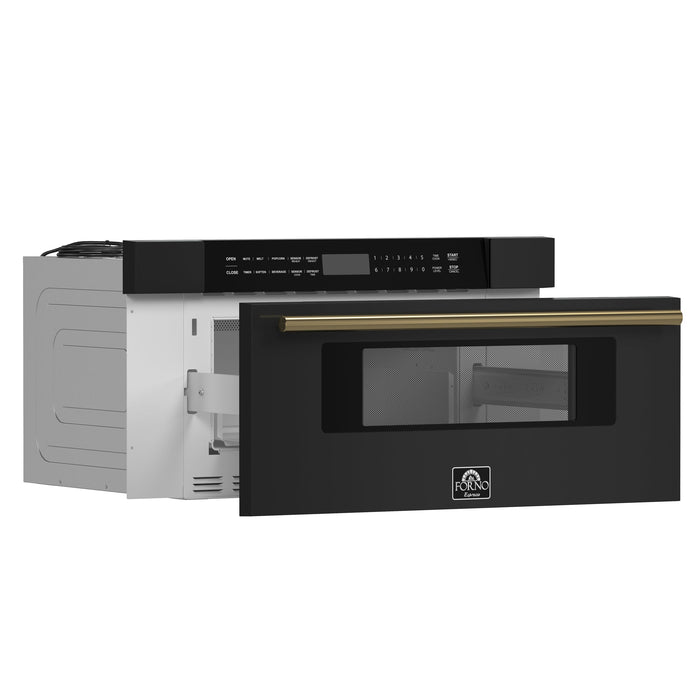 FORNO Espresso Capoliveri 30" 1.2 cu. ft. Built-In Microwave Drawer in Black with Antique Brass Handles, FMWDR3000-30BLK