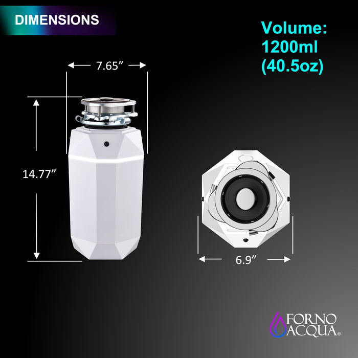 FORNO ACQUA BrightDiamond Moonstone 1 HP Ultra-Quiet Garbage Disposal with Motion Sensor Light & Pre-Wired Air Switch