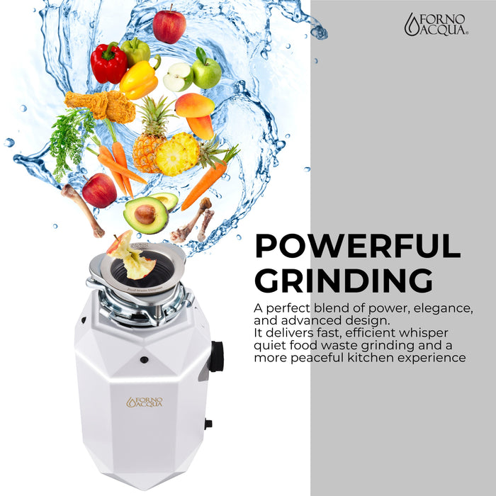 FORNO ACQUA BrightDiamond Moonstone 1 HP Ultra-Quiet Garbage Disposal with Motion Sensor Light & Pre-Wired Air Switch