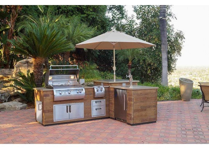 Fire Magic Grills IL660-SPR-116BA-3589-DL 116 Inch L-Shape Reclaimed Wood Island System, Silver Pine, Refrigerator with Left Hinge