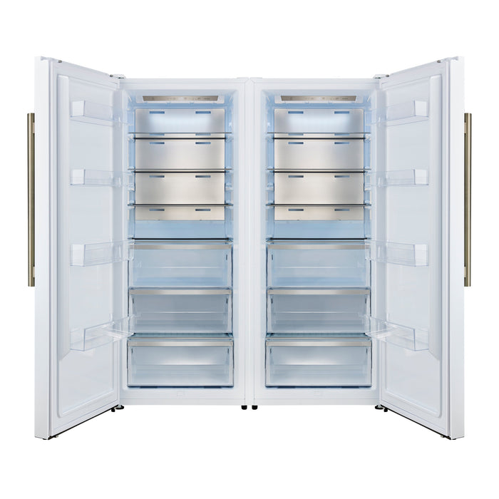 FORNO Maderno 60" 27.2 cu.ft. Convertible Refrigerator and Freezer with Grill Trim Kit in White with Antique Brass Handles, FFFFD1722-60SG-WHT