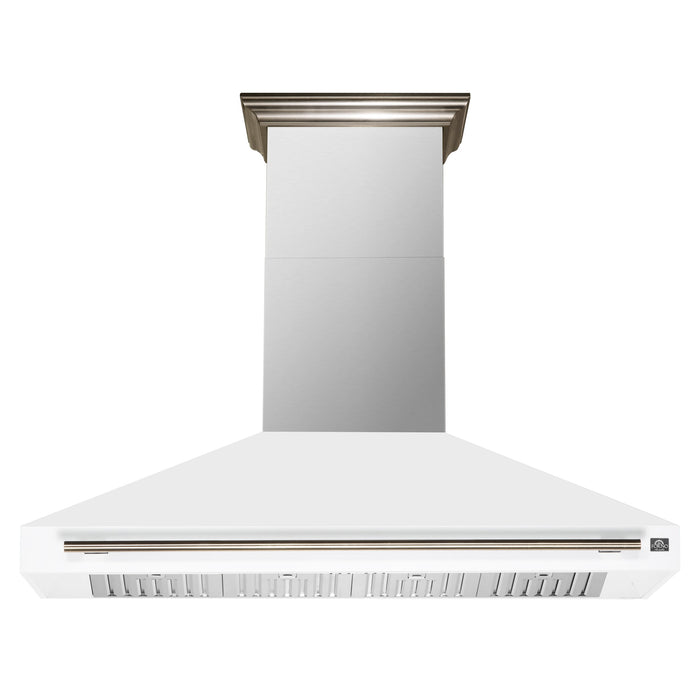FORNO Aria 60" 1200 CFM Convertible Wall Mount Range Hood with White Hood and Antique Brass Accents, FRHWM5095-60WHT