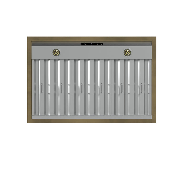 FORNO Vittorio 36" 600 CFM Wall Mount Range Hood in Black and Antique Brass Trim with Remote Control, FRHWM5078-36BLK