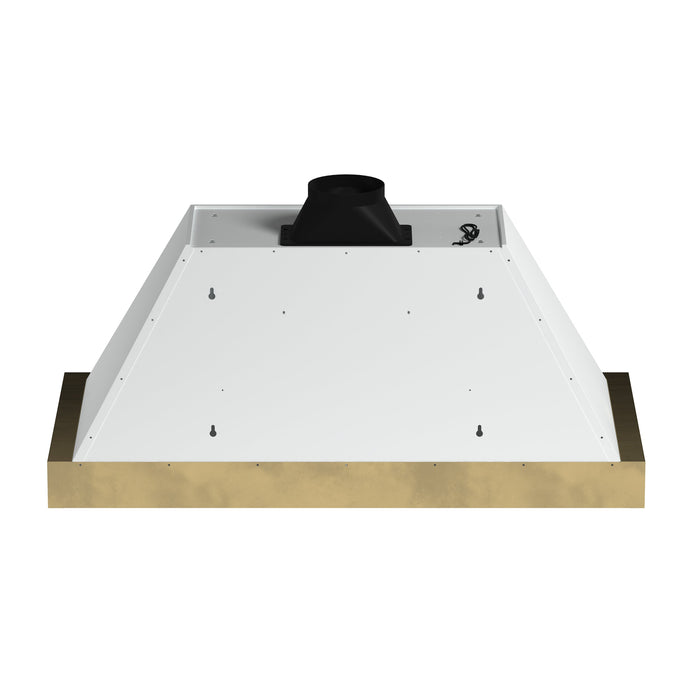 FORNO Vittorio 48" 600 CFM Wall Mount Range Hood in White and Antique Brass Trim with Remote Control, FRHWM5078-48WHT