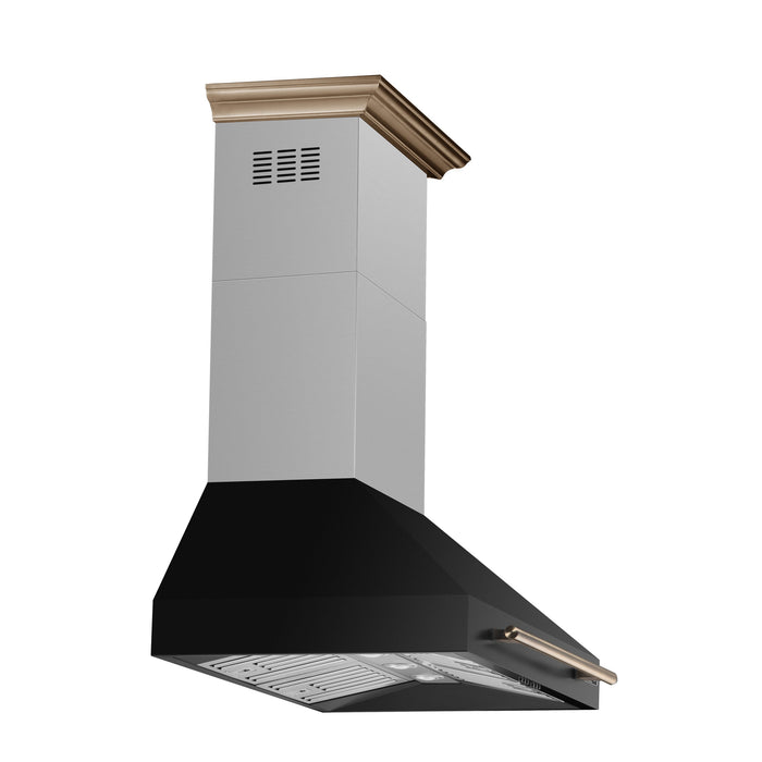 FORNO Aria 36" 1200 CFM Convertible Wall Mount Range Hood with Black Hood and Antique Brass Accents, FRHWM5095-36BLK