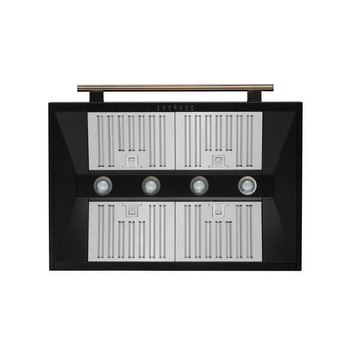 FORNO Aria 36" 1200 CFM Convertible Wall Mount Range Hood with Black Hood and Antique Brass Accents, FRHWM5095-36BLK