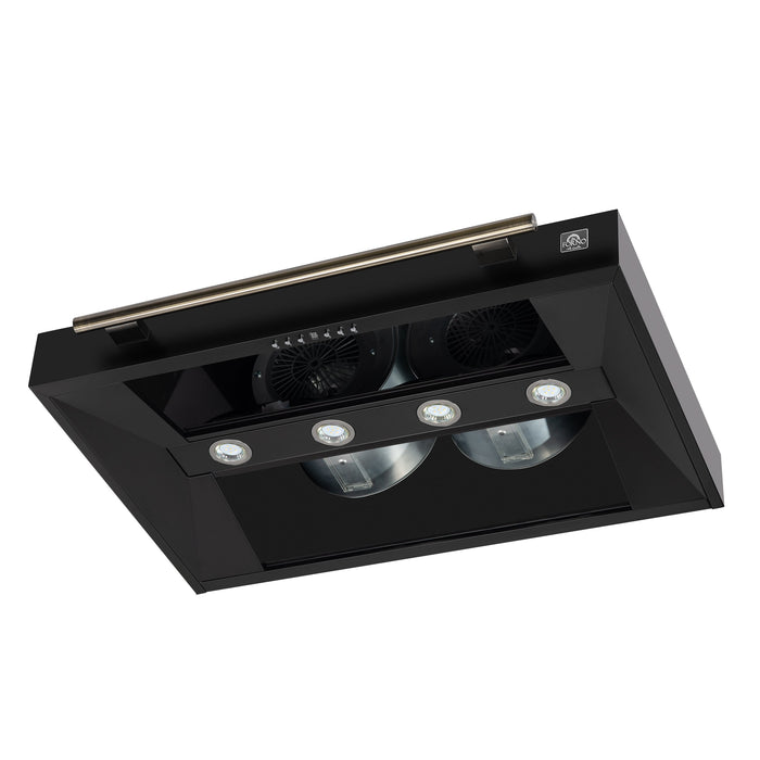 FORNO Aria 36" 1200 CFM Convertible Wall Mount Range Hood with Black Hood and Antique Brass Accents, FRHWM5095-36BLK