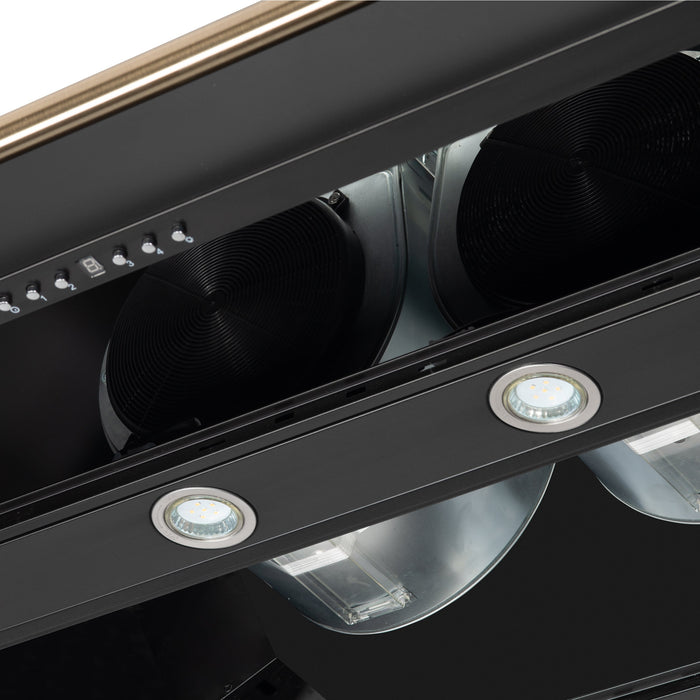FORNO Aria 48" 1200 CFM Convertible Wall Mount Range Hood with Black Hood and Antique Brass Accents, FRHWM5095-48BLK