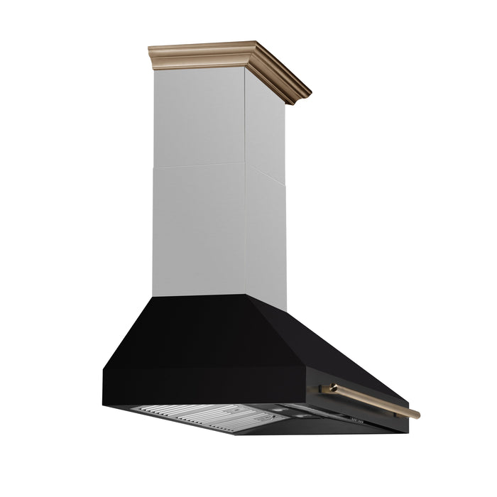 FORNO Aria 48" 1200 CFM Convertible Wall Mount Range Hood with Black Hood and Antique Brass Accents, FRHWM5095-48BLK