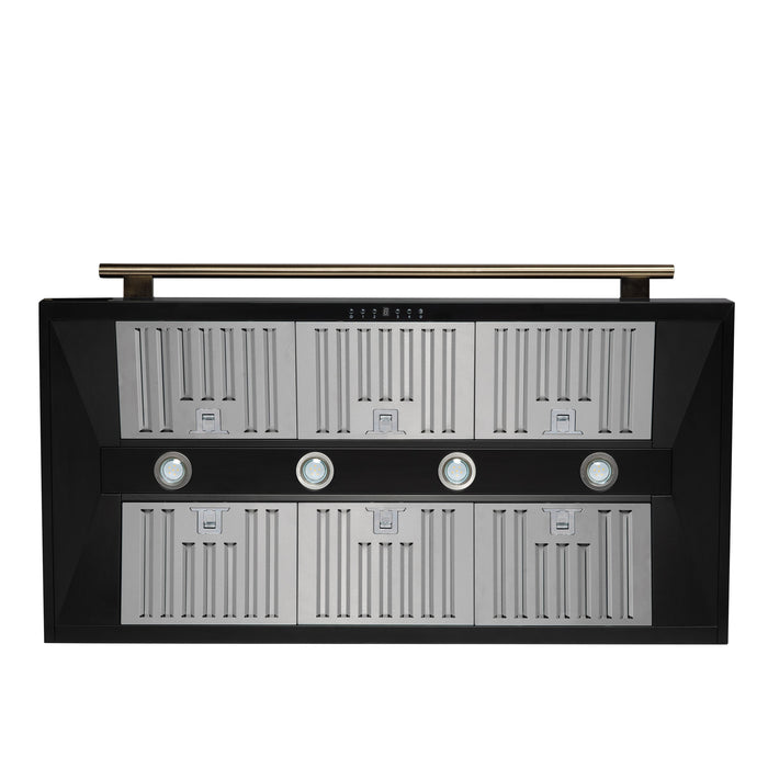 FORNO Aria 48" 1200 CFM Convertible Wall Mount Range Hood with Black Hood and Antique Brass Accents, FRHWM5095-48BLK