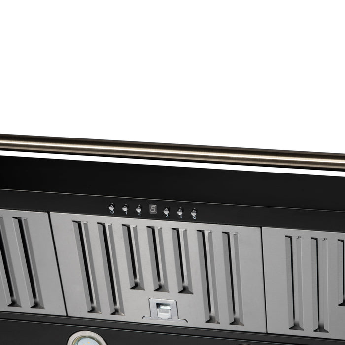 FORNO Aria 48" 1200 CFM Convertible Wall Mount Range Hood with Black Hood and Antique Brass Accents, FRHWM5095-48BLK