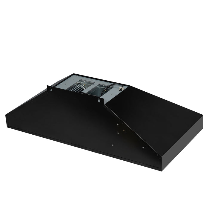 FORNO Aria 48" 1200 CFM Convertible Wall Mount Range Hood with Black Hood and Antique Brass Accents, FRHWM5095-48BLK