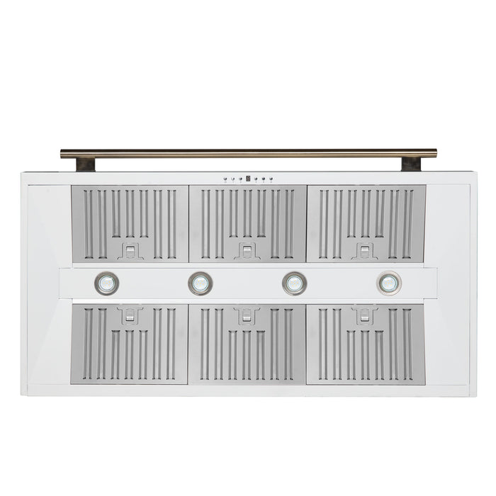 FORNO Aria 48" 1200 CFM Convertible Wall Mount Range Hood with White Hood and Antique Brass Accents, FRHWM5095-48WHT