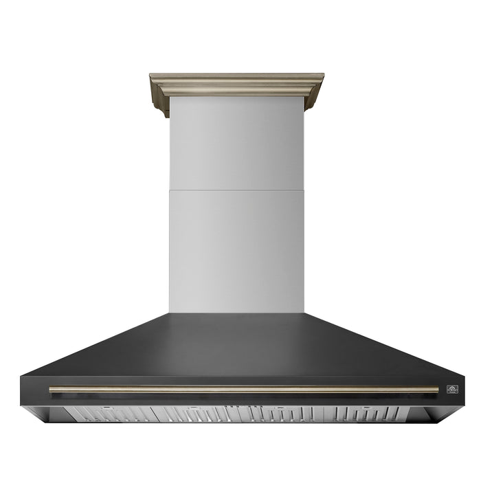 FORNO Aria 60" 1200 CFM Convertible Wall Mount Range Hood with Black Hood and Antique Brass Accents, FRHWM5095-60BLK